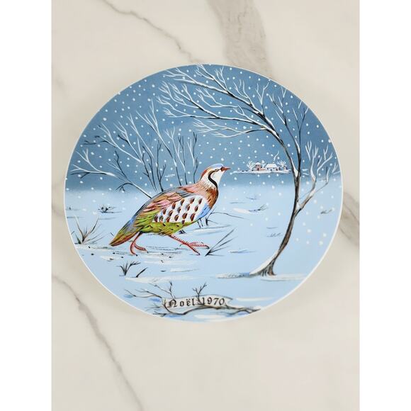 Limoges Partridge In A Pear Tree Christmas Plate Wall Decor 8 1/4" Blue France - Picture 9 of 13